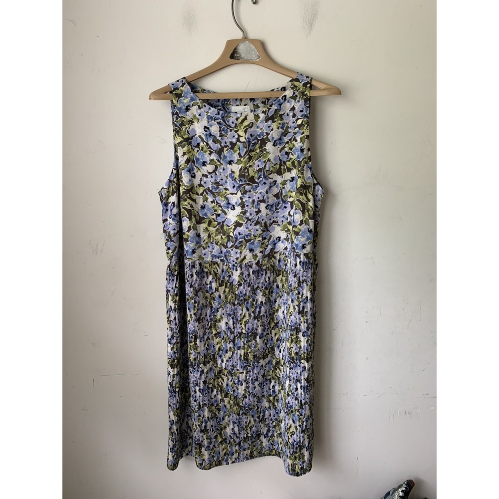 J Jill Women Dress Medium Floral Spring Sleeveless Wedding Blue Tea Party Shower
